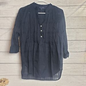 Womens XS Tommy Hilfiger Lattice Texture Roll Sleeve‎ Shirt Blouse Top